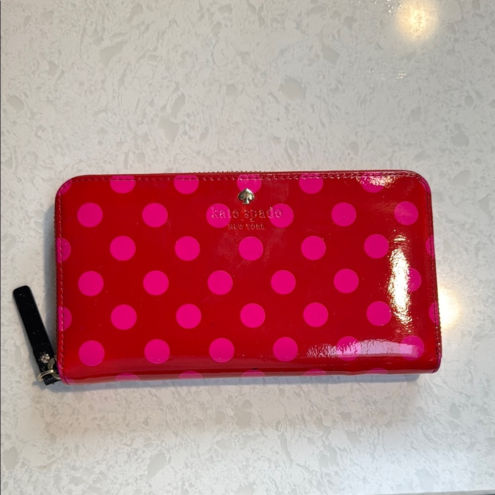 Kate Spade Red and Pink Polka Dot Wallet